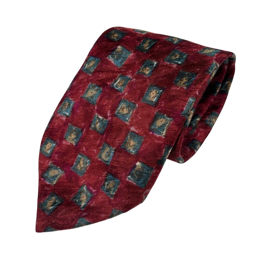 Britches of Georgetown Silk Made in Italy Necktie Neck Tie Abstractโ Red Pattern